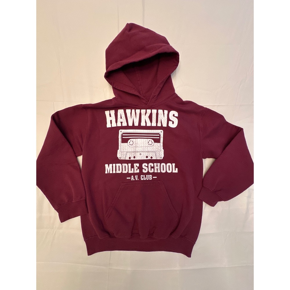 Gildan Stranger Things Hoodie Unisex Small Maroon Excellent Hawkins AV Club